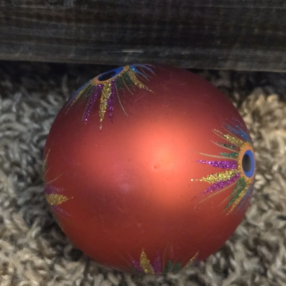 Peacock Feather Glass Ball Christmas Tree Ornament Red Glitter 3